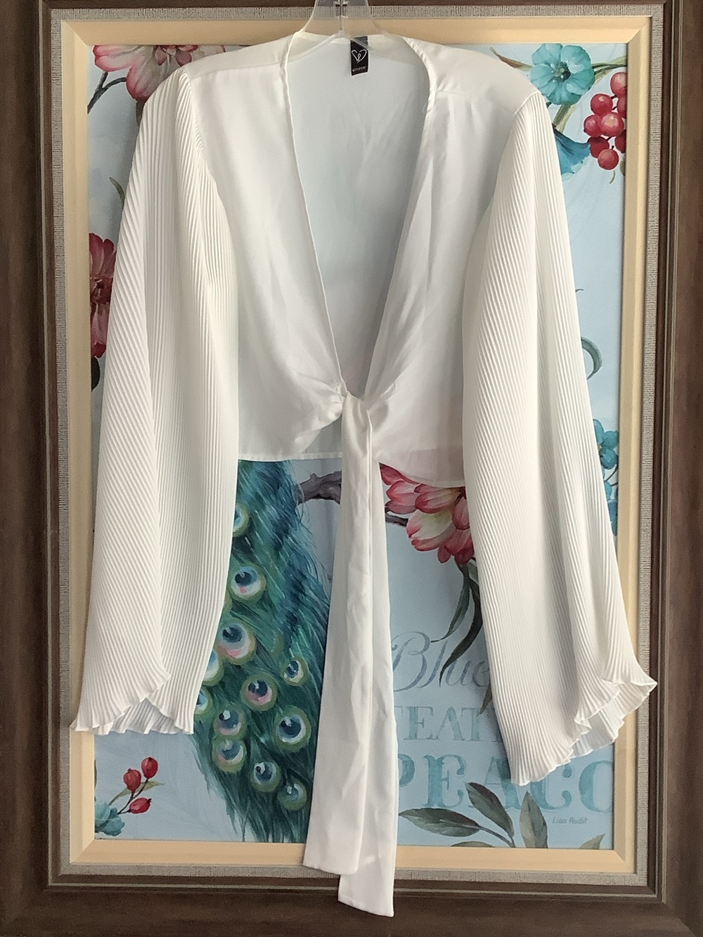 Windsor White Pleated Long-Sleeve Tie-Front Blouse